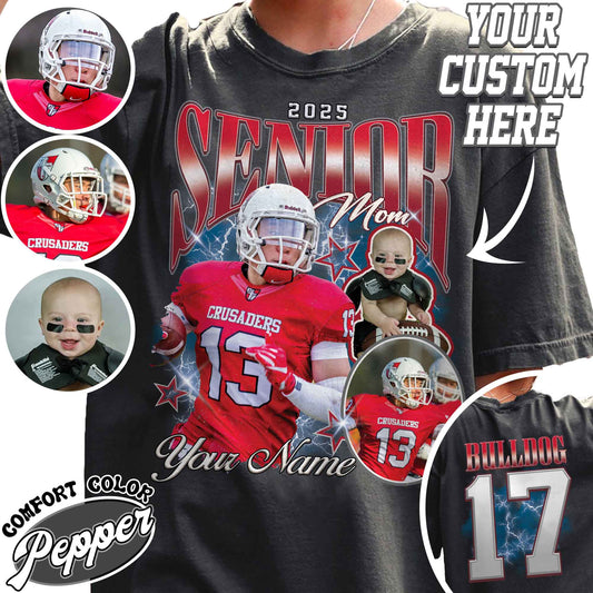 Custom Senior Football Mom Comfort Color Shirt, Senior Football Mom 2025, Mom of a Senior Football, Custom Football Shirt With Photo, Bootleg Sports Shirt