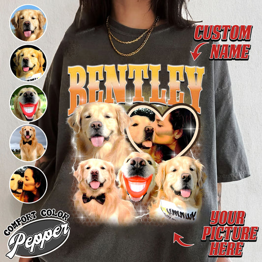 Custom Retro Dog Bootleg Comfort Color Shirt, Dog Bootleg Shirt, Custom Pet Photo, Custom Pet Portrait, Dog Owner Gift, Pet Lovers Gift, Custom Pet Shirt